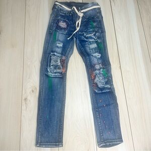 Rue21 Premium Supreme Flex Skinny Jeans 26x30 Distressed Paint‎ Splatter New